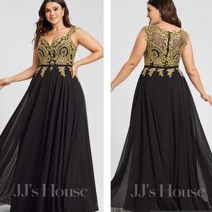 JJs House Black & Gold Lace Evening Gown 10 NWT